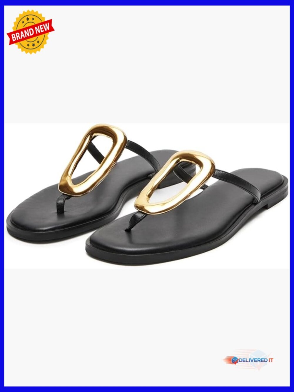 Dressy Metal Hardware Thong Sandals Flat Square Toe Slip On Slides